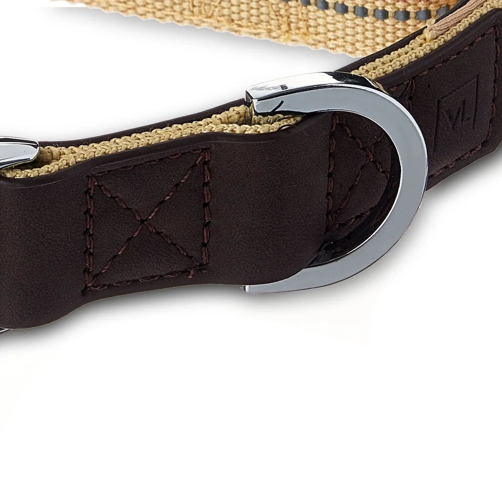 DUTRIEUX Reflective Nylon Dog Collar PU Leather Attachment
