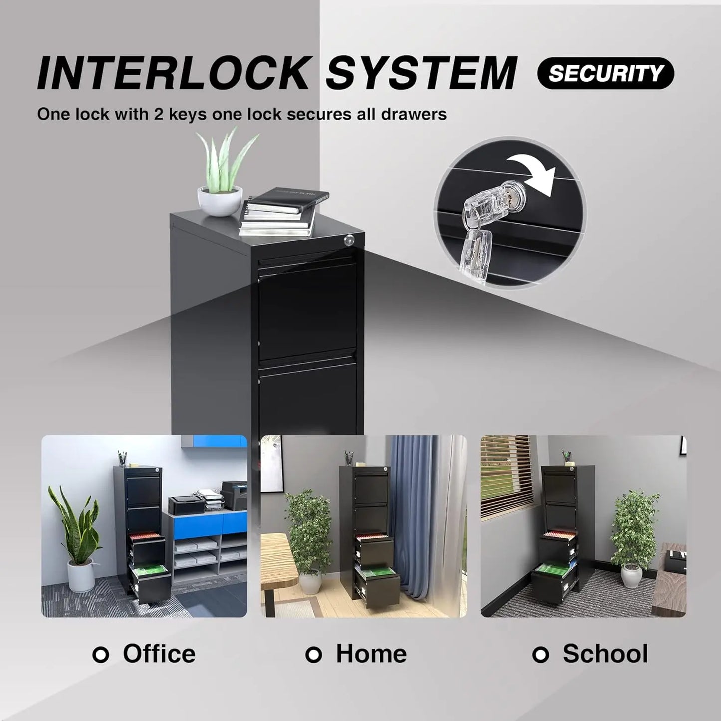 XMSJ 4 Drawer Metal Vertical File Cabinet with Lock