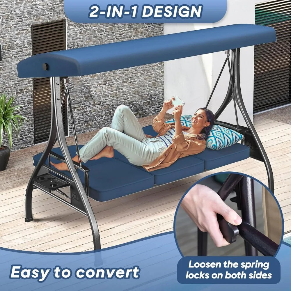 XMSJ Convertible Patio Swing Bed With Adjustable Canopy