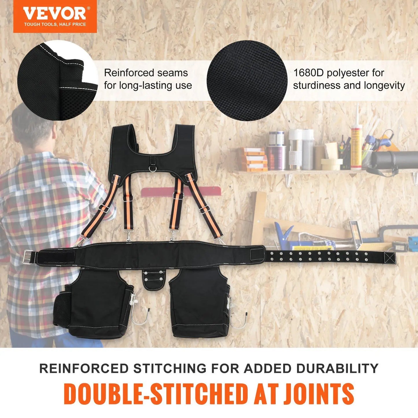 Frolic And Grow 1680D Heavy Duty Tool Belt With Suspenders
