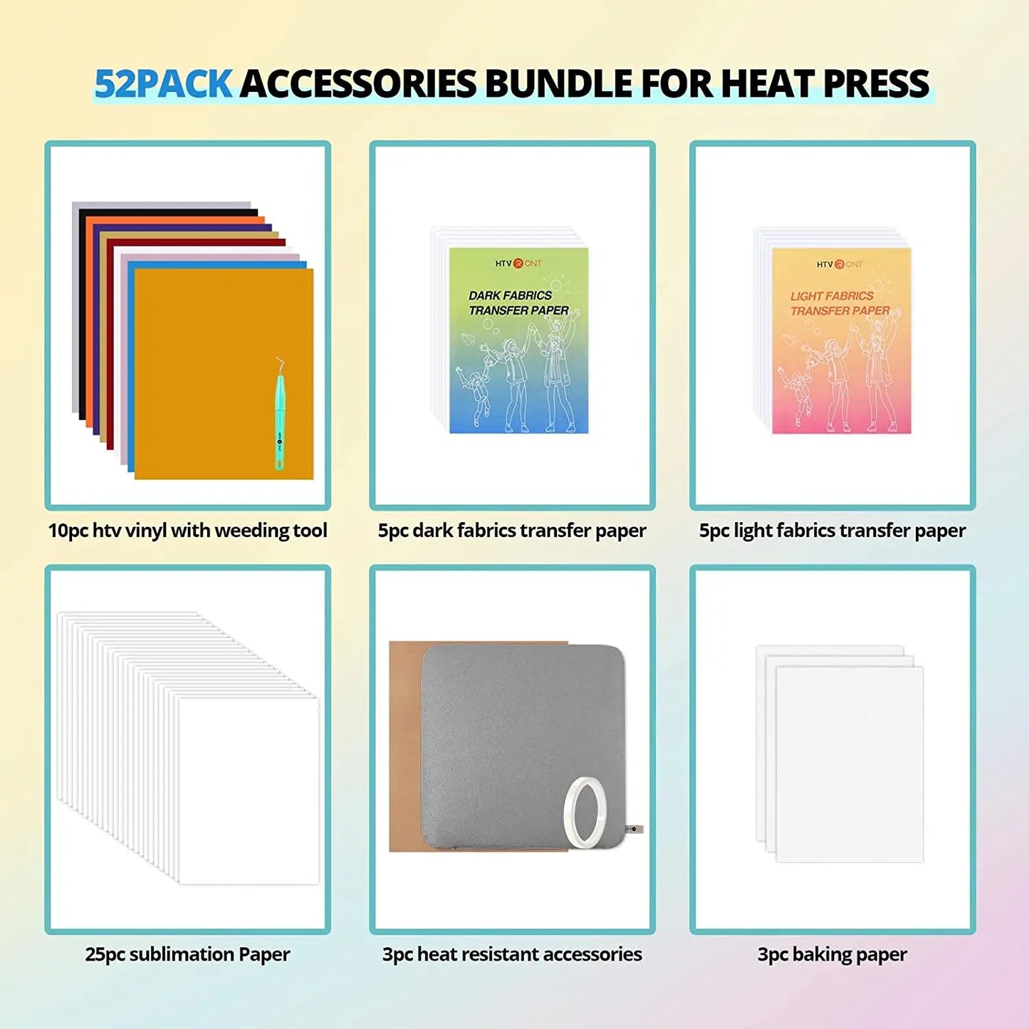 HTVRONT 52 Pcs Heat Press Accessories Kit For Beginners