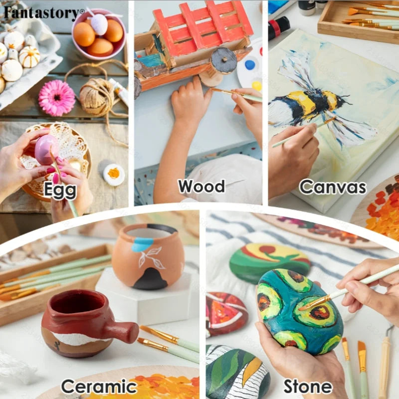 Fantastory 28 Color Acrylic Paint Set With 12 Brushes