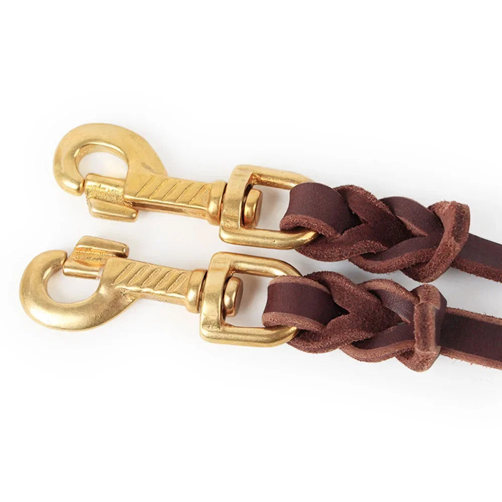 Real Leather Double Dog Leash No Tangle Dual Coupler