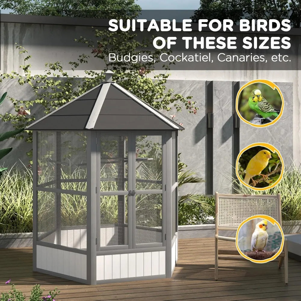 RBXCM Large Wooden Hexagonal Bird Cage – Spacious Outdoor Aviary