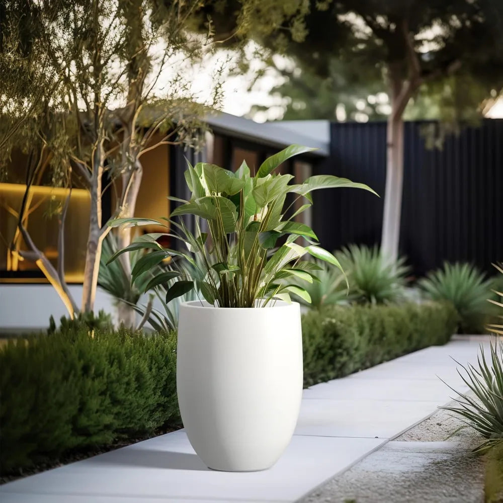 Kante Snow White Concrete Tall Planter with Drainage Hole