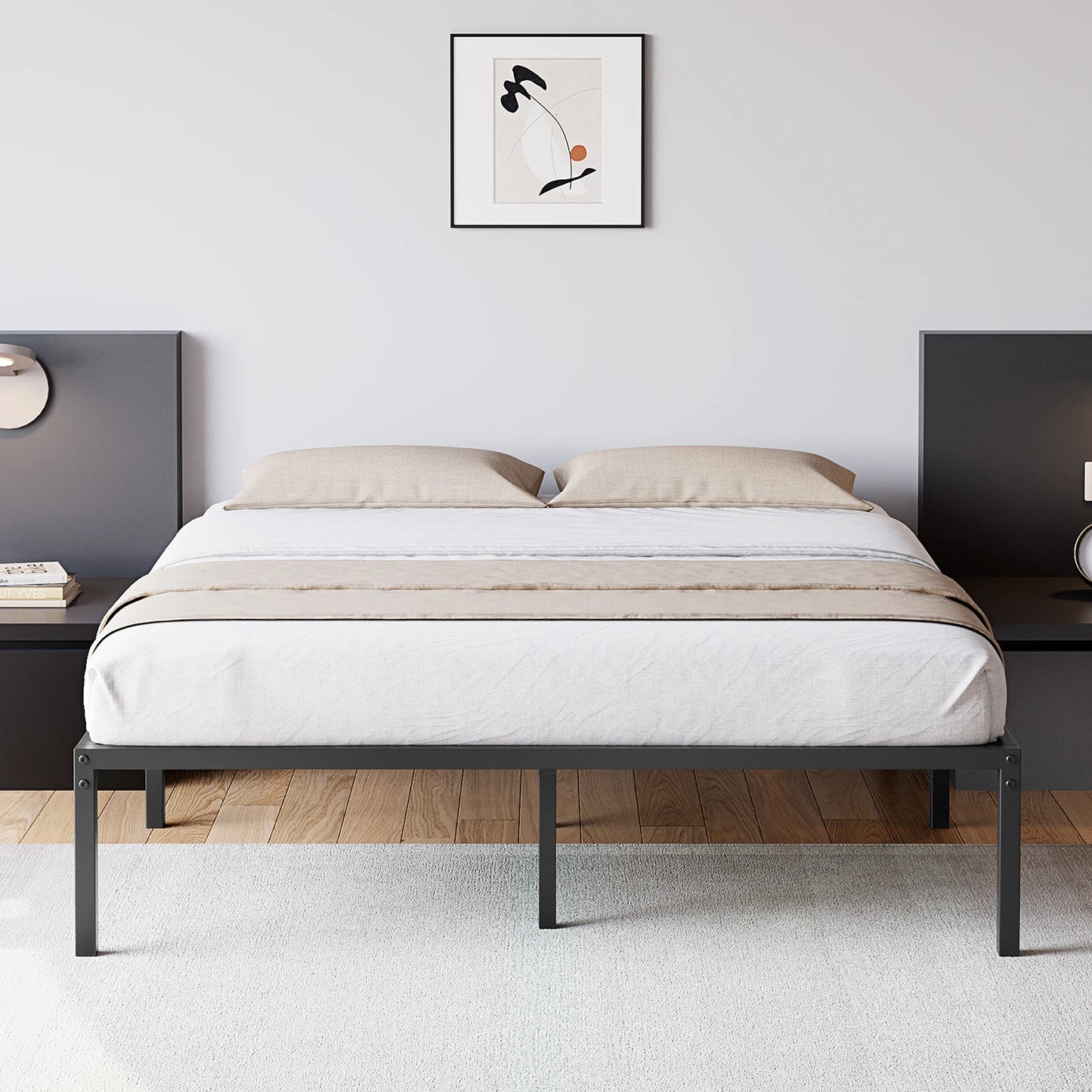 Hign-concerned Modern Metal Bed Frame With Heavy Duty Slats