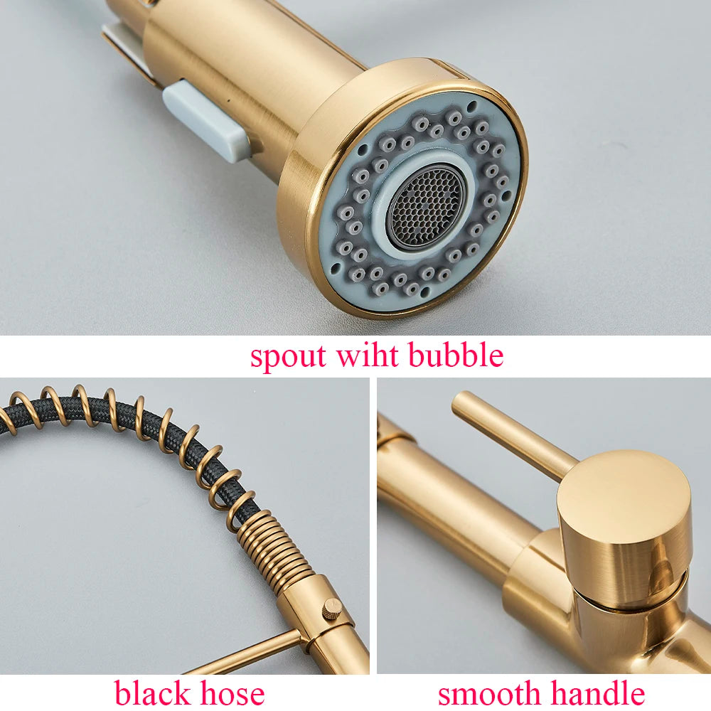 SAFLIHCAR Brass Pulldown Kitchen Sink Faucet Hot Cold Water