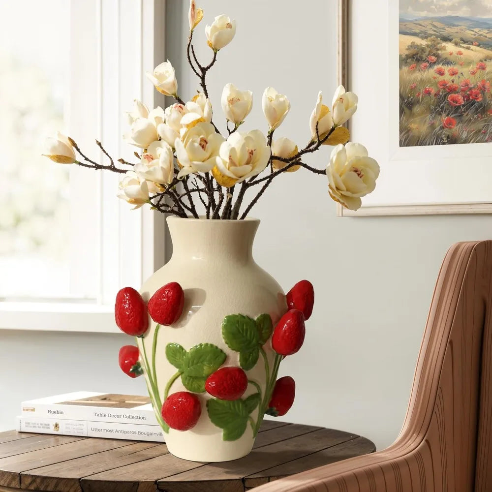 Unique Ceramic Flower Vase with Strawberry Design for Home Decor