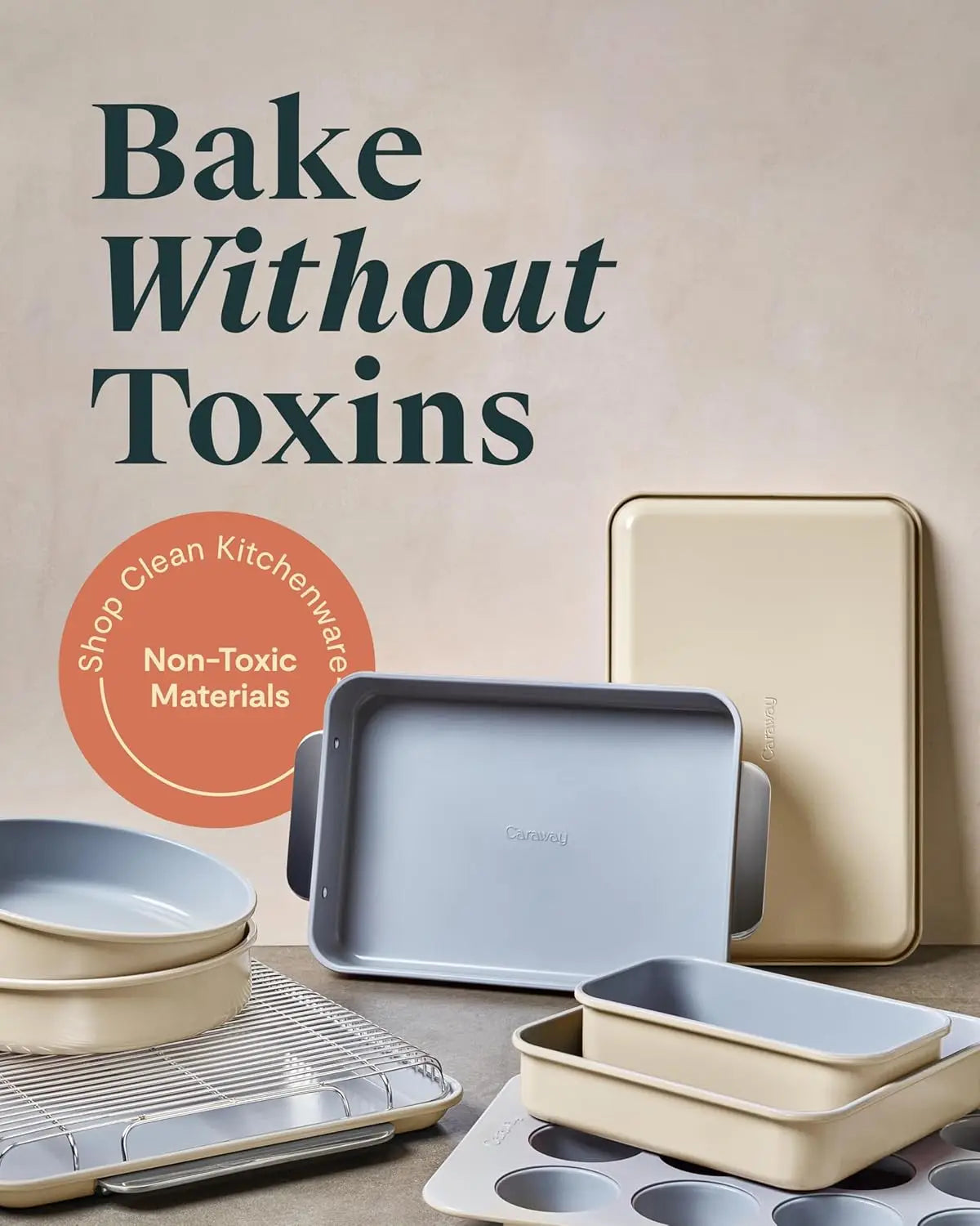 XMSJ Nonstick Ceramic Bakeware Set with Cooling Rack and Storage