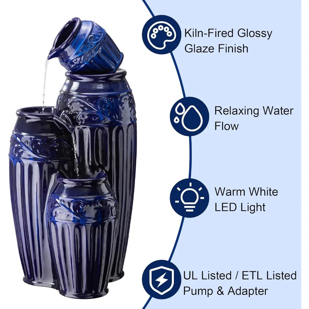 Glitzhome Oversized Outdoor Water Fountain with LED Lights