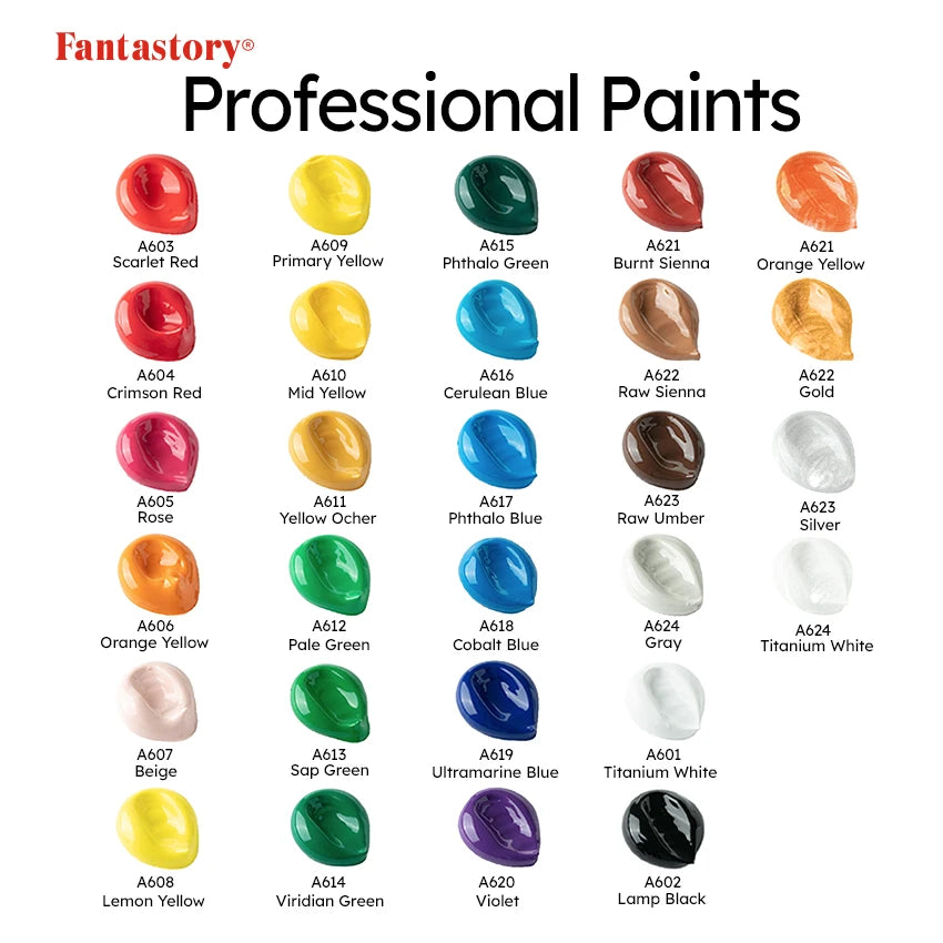 Fantastory 28 Color Acrylic Paint Set With 12 Brushes