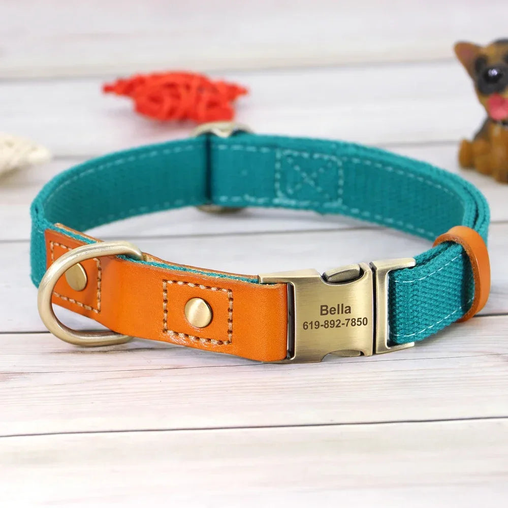 Pet Artist Nylon Custom Dog Collar Leash Set Nameplate