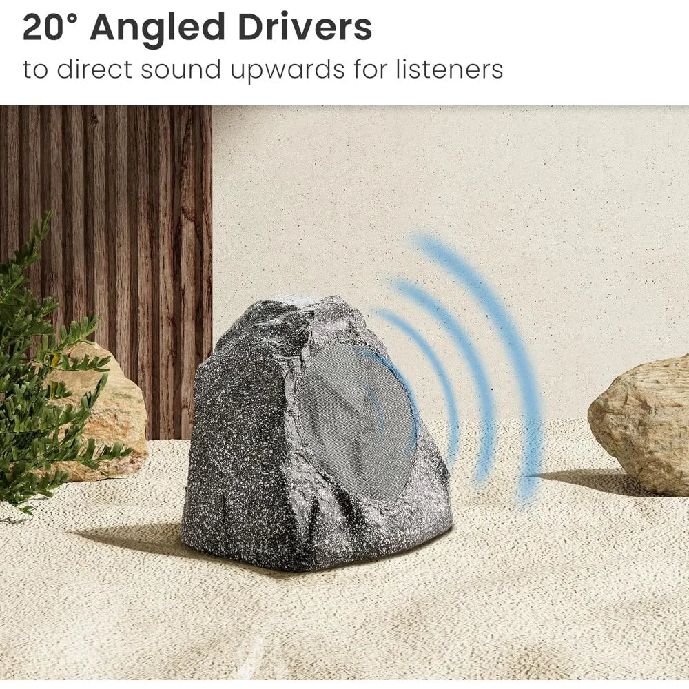 Granite Grey Outdoor Rock Speaker Set for Deck and Garden