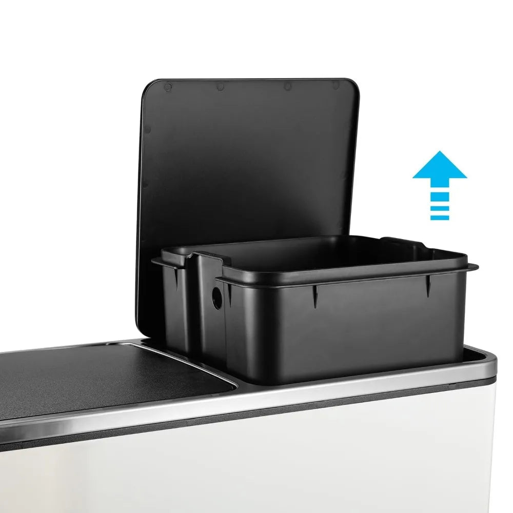 60L Dual Compartment Stainless Steel Kitchen Trash Can