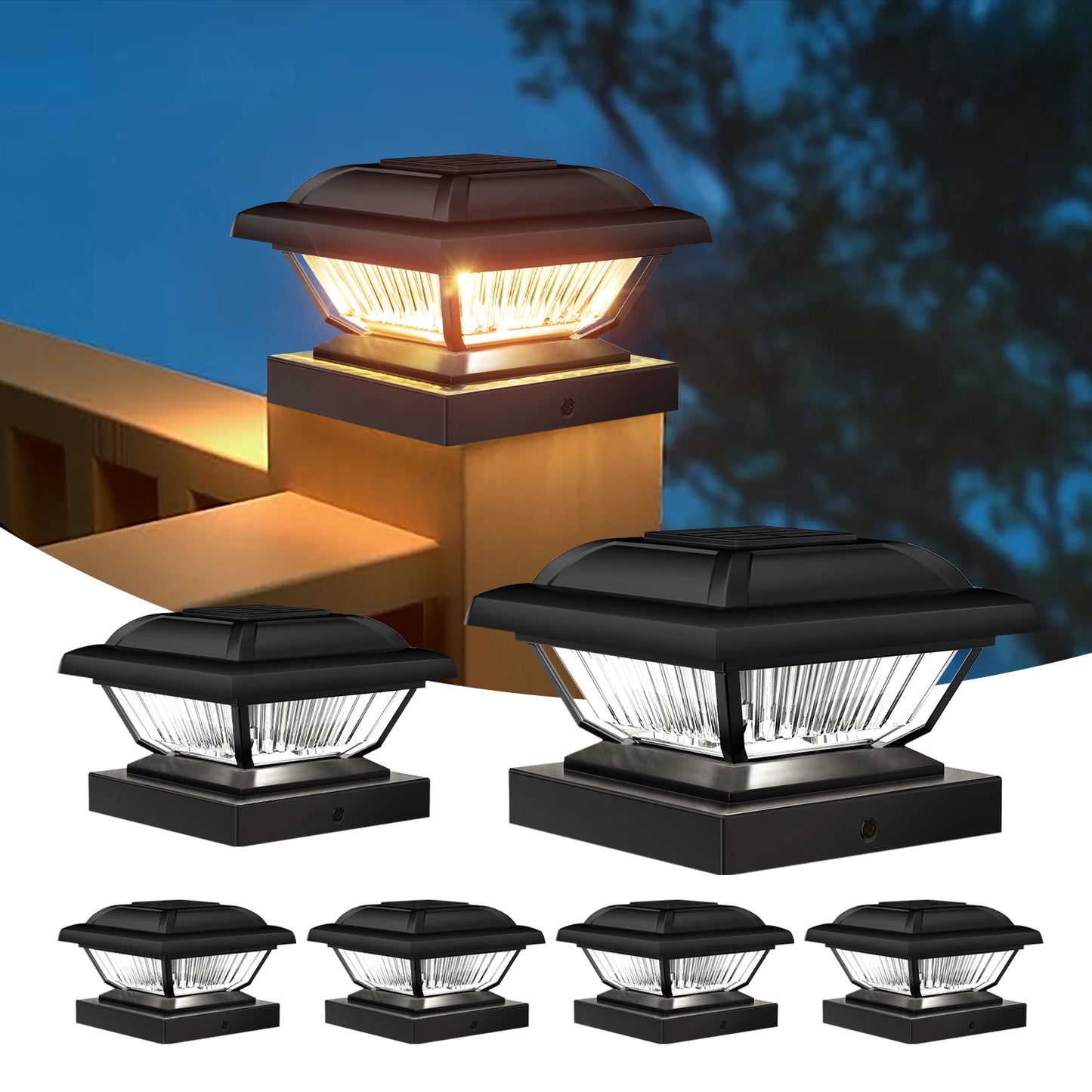 Solar Post Cap Lights 6 or 12 Pack for Garden Fence Deck Yard