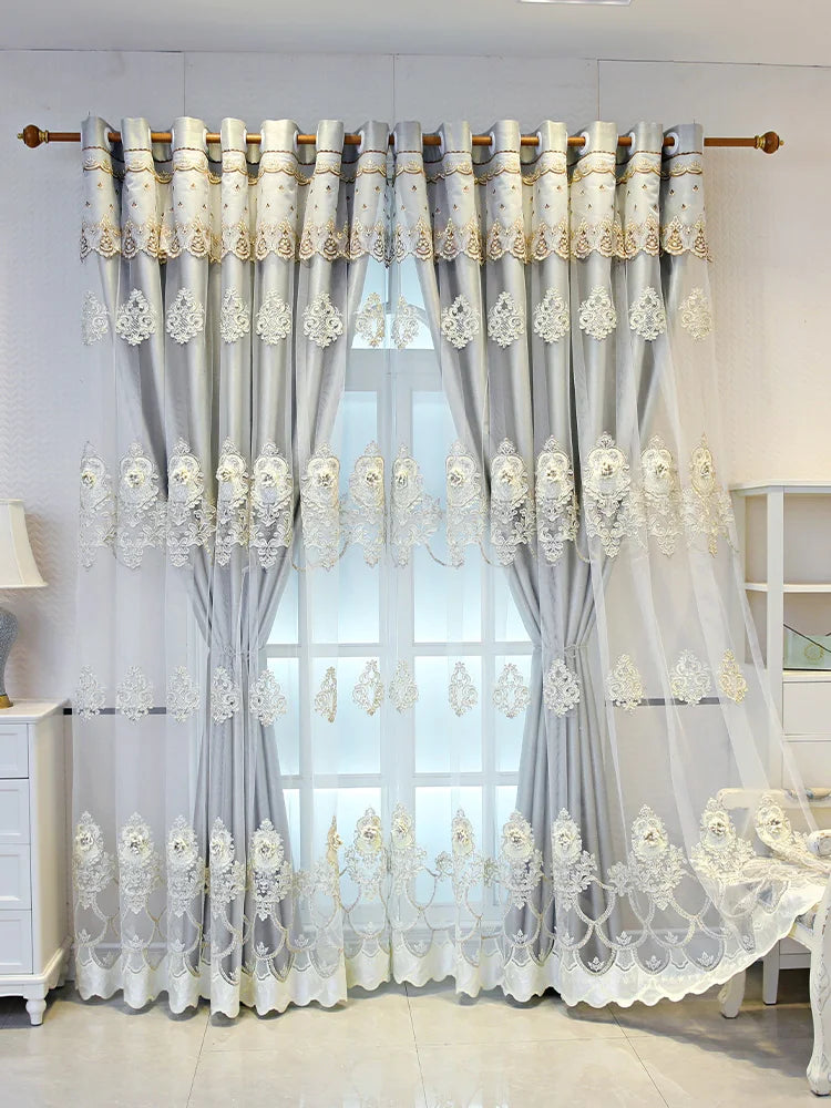 Zhejiang Elegant Double Layer Curtains Embossed Detailing