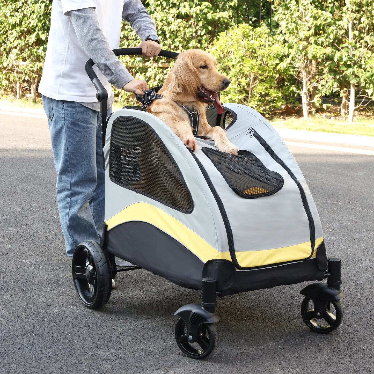 Breed Size Portable Dog Stroller 4 Wheels Foldable Carrier