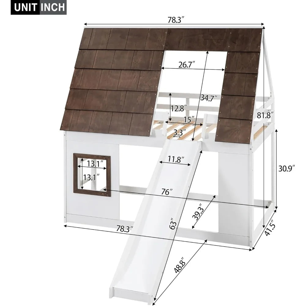 Hign-concerned Twin Over Twin Bunk Bed With Roof System