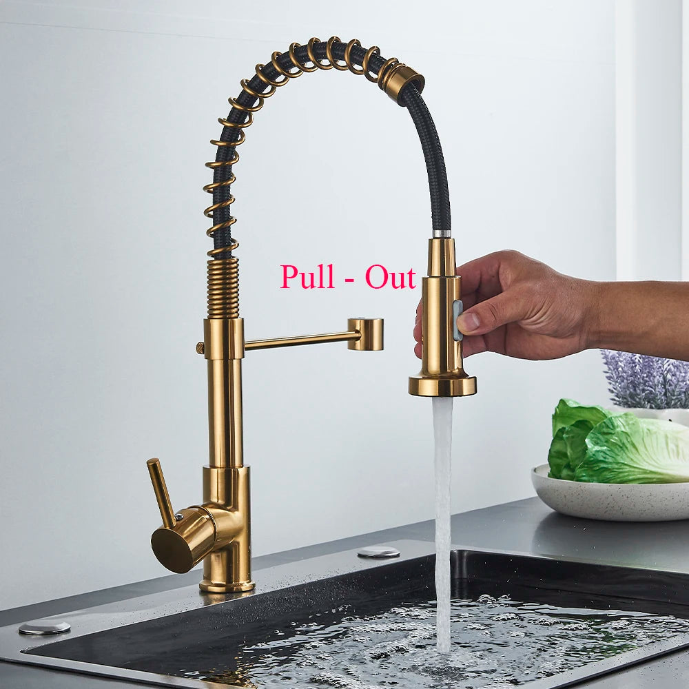 SAFLIHCAR Brass Pulldown Kitchen Sink Faucet Hot Cold Water