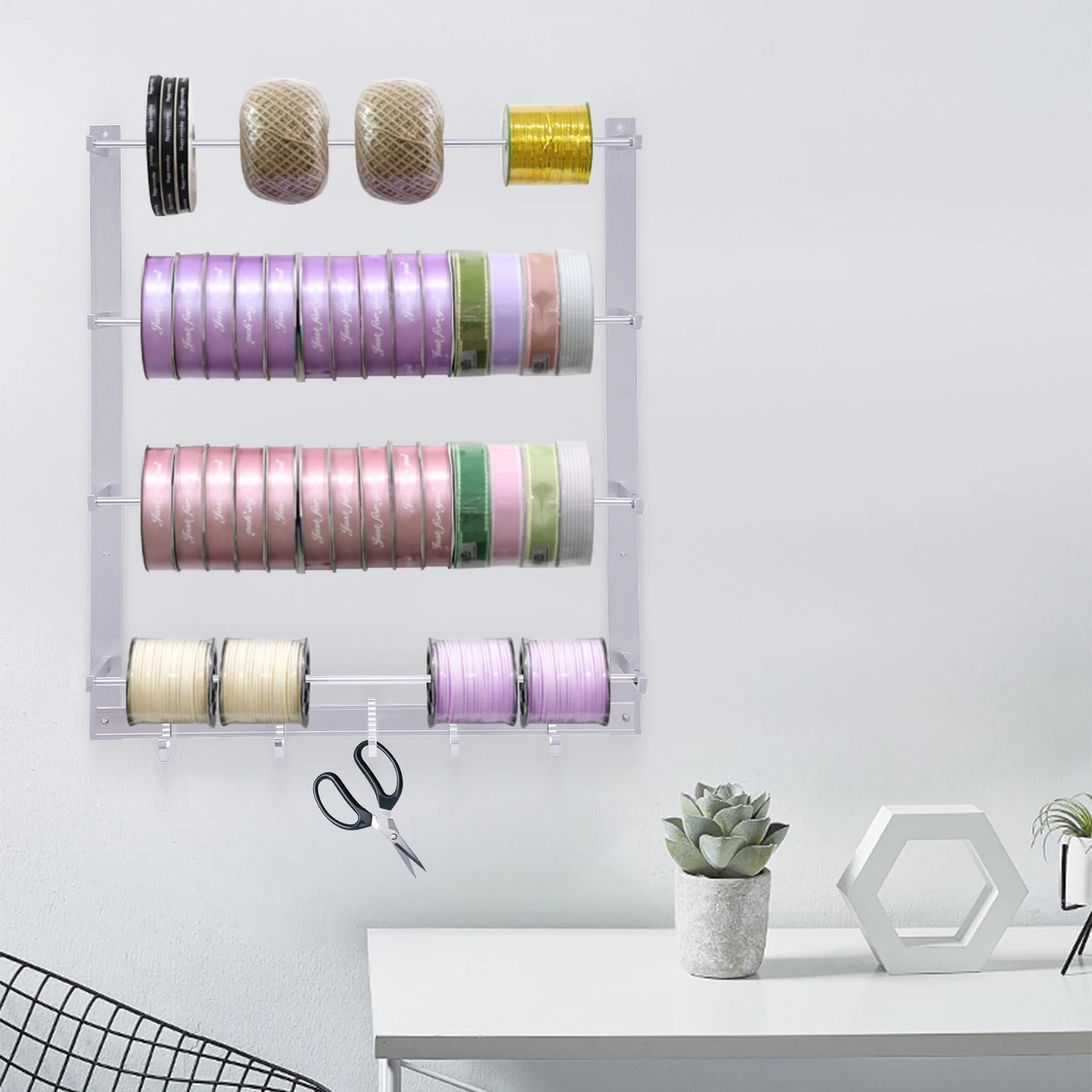 Wire Spool Rack Wall Mount Organizer for Ribbons and Thread