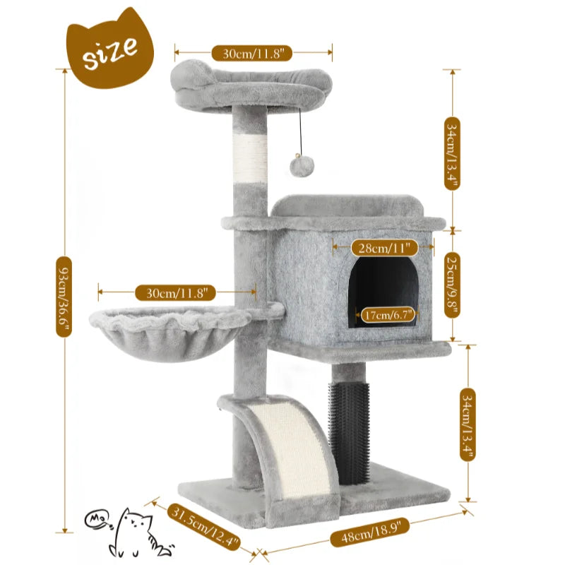 HOOPET 36 Inch Multi Level Cat Climbing Tower with Hammock