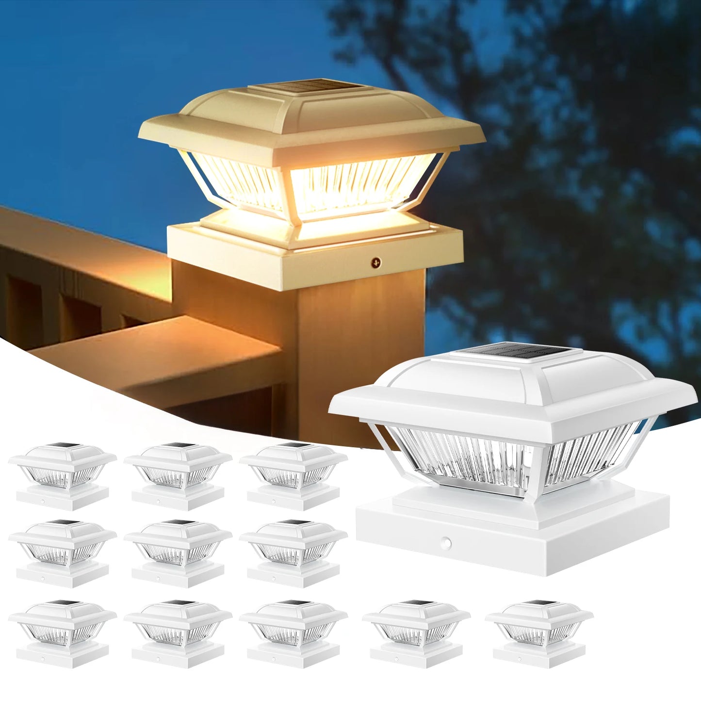 Solar Post Cap Lights 6 or 12 Pack for Garden Fence Deck Yard