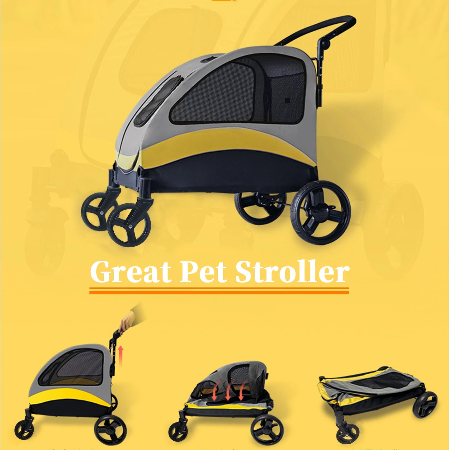 Breed Size Portable Dog Stroller 4 Wheels Foldable Carrier