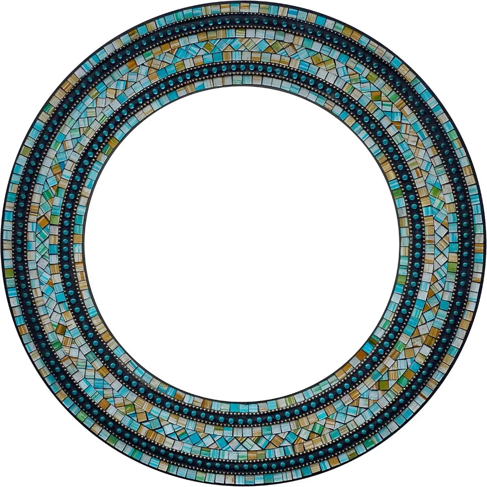 Handcrafted Turquoise Mosaic Round Wall Mirror by NoEnName_Null