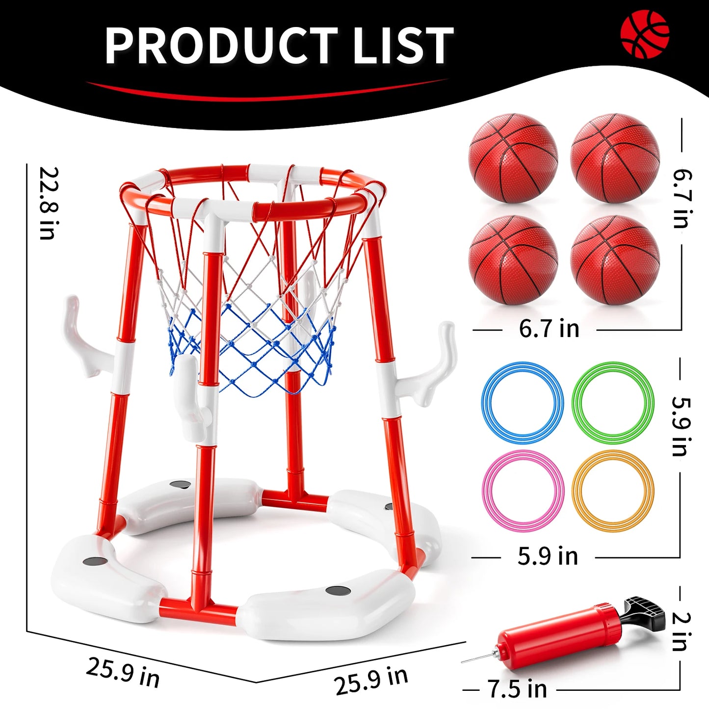 Floating Pool Basketball Hoop Toy Set With Four Balls