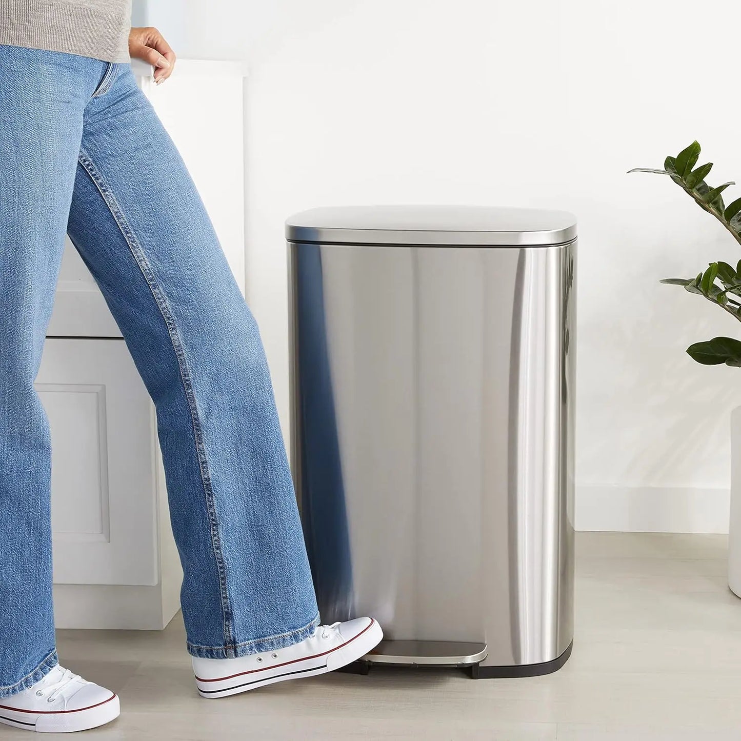 Smudge Resistant Stainless Steel Trash Can With Soft-Close Pedal