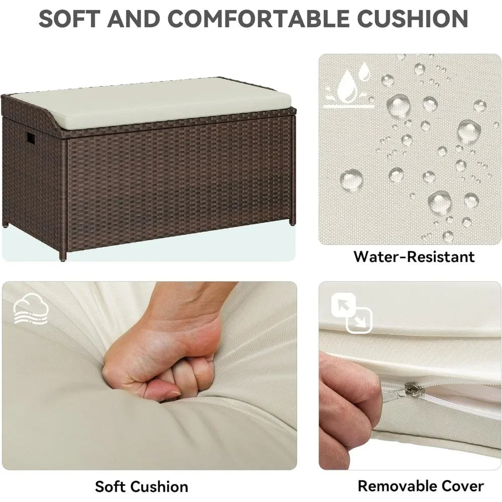 Outdoor Storage Bench 70 Gallon Rattan Patio Box with Cushion