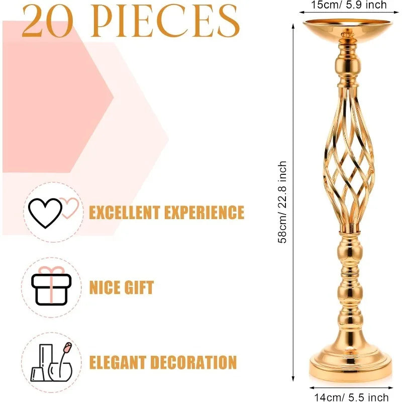 20 Pcs Tall Metal Flower Vase Candle Holder Decor