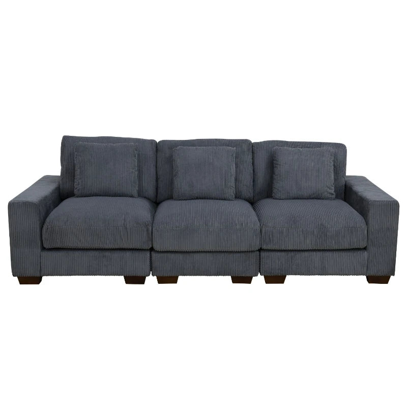 Dark Grey Corduroy Sofa – Durable High-Density Sponge