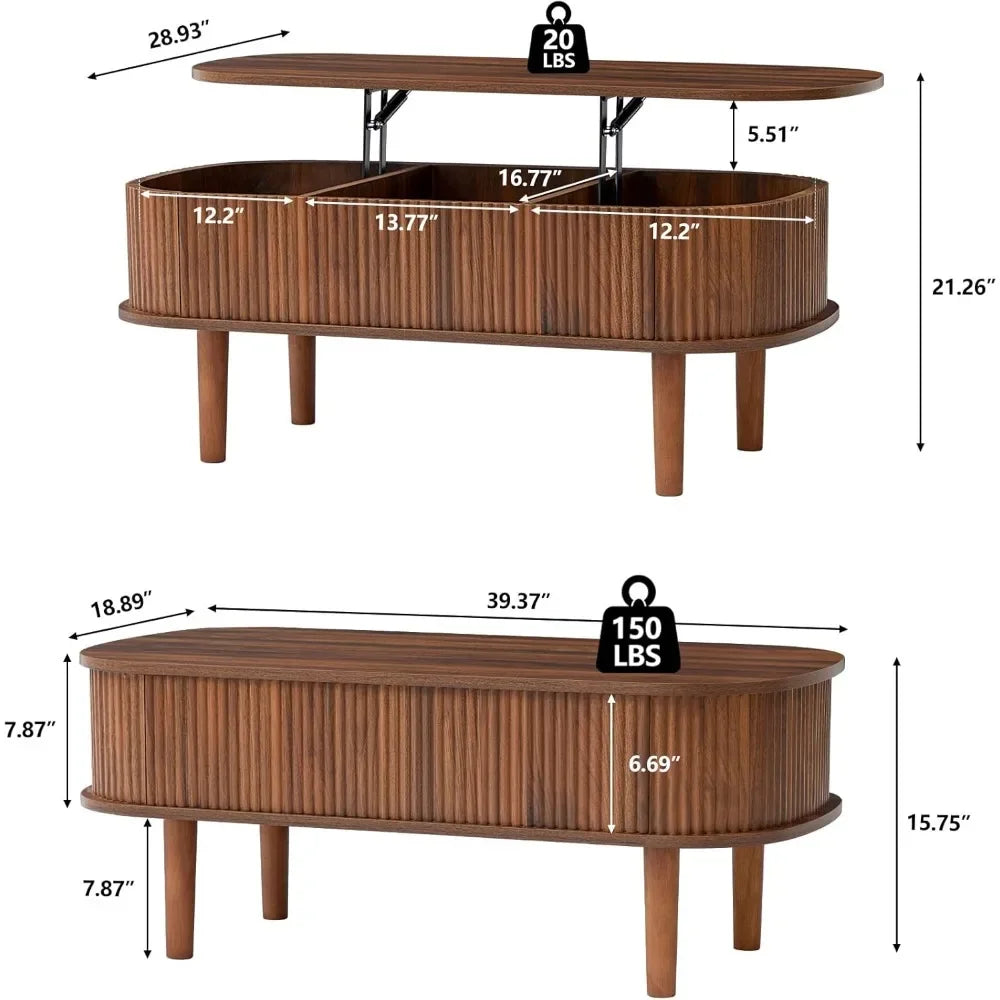 Fluted Lift Top Coffee Table with Hidden Compartment