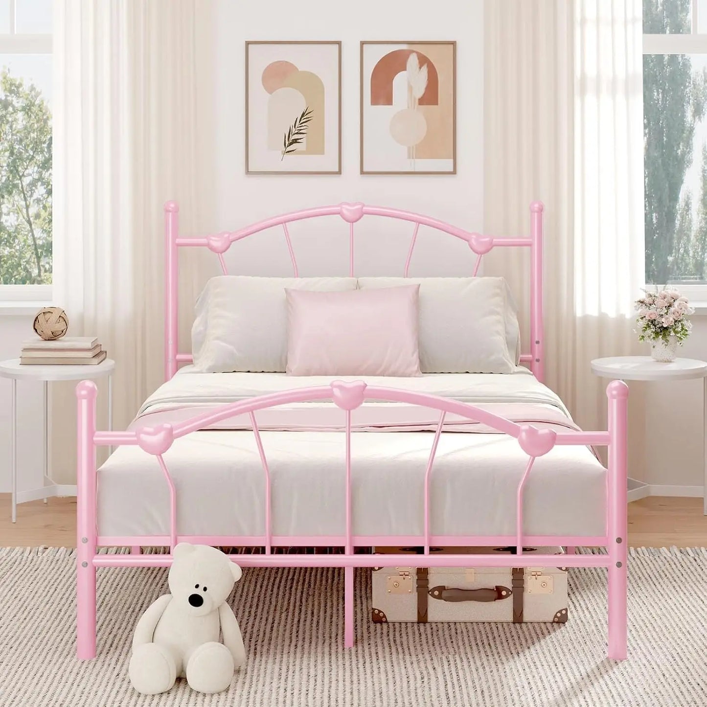 Angduo Metal Bed Frame with Heart Shaped Headboard Plus