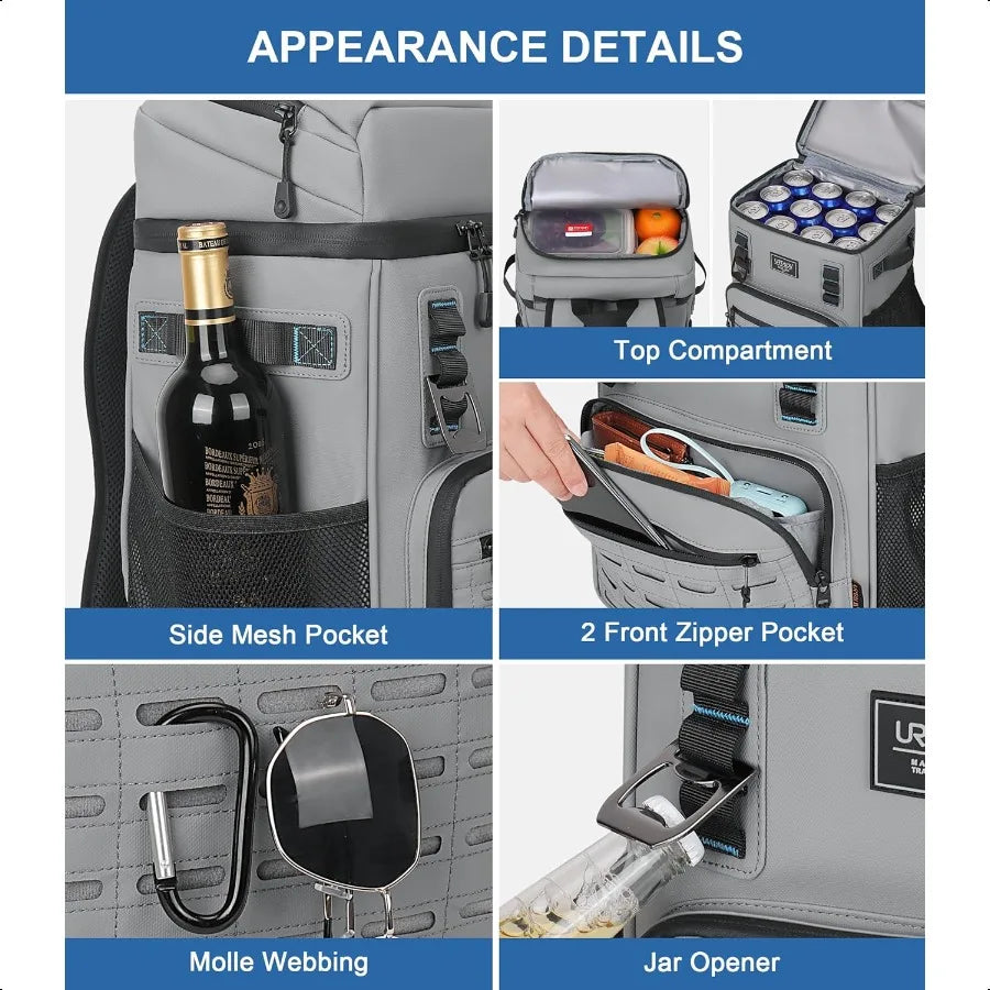 Leak Proof Cooler Backpack with Insulated Compartments for Outdoors