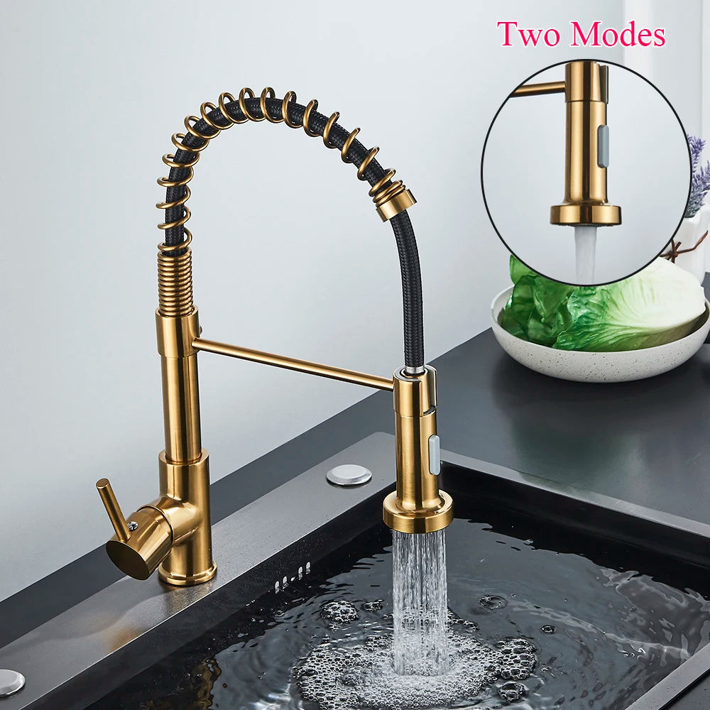 SAFLIHCAR Brass Pulldown Kitchen Sink Faucet Hot Cold Water