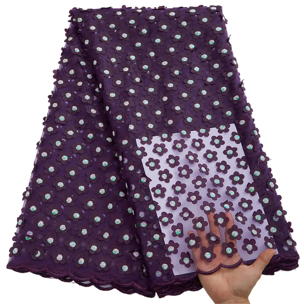Frolic And Grow French Mesh Tulle Lace Fabric 3D Sequins