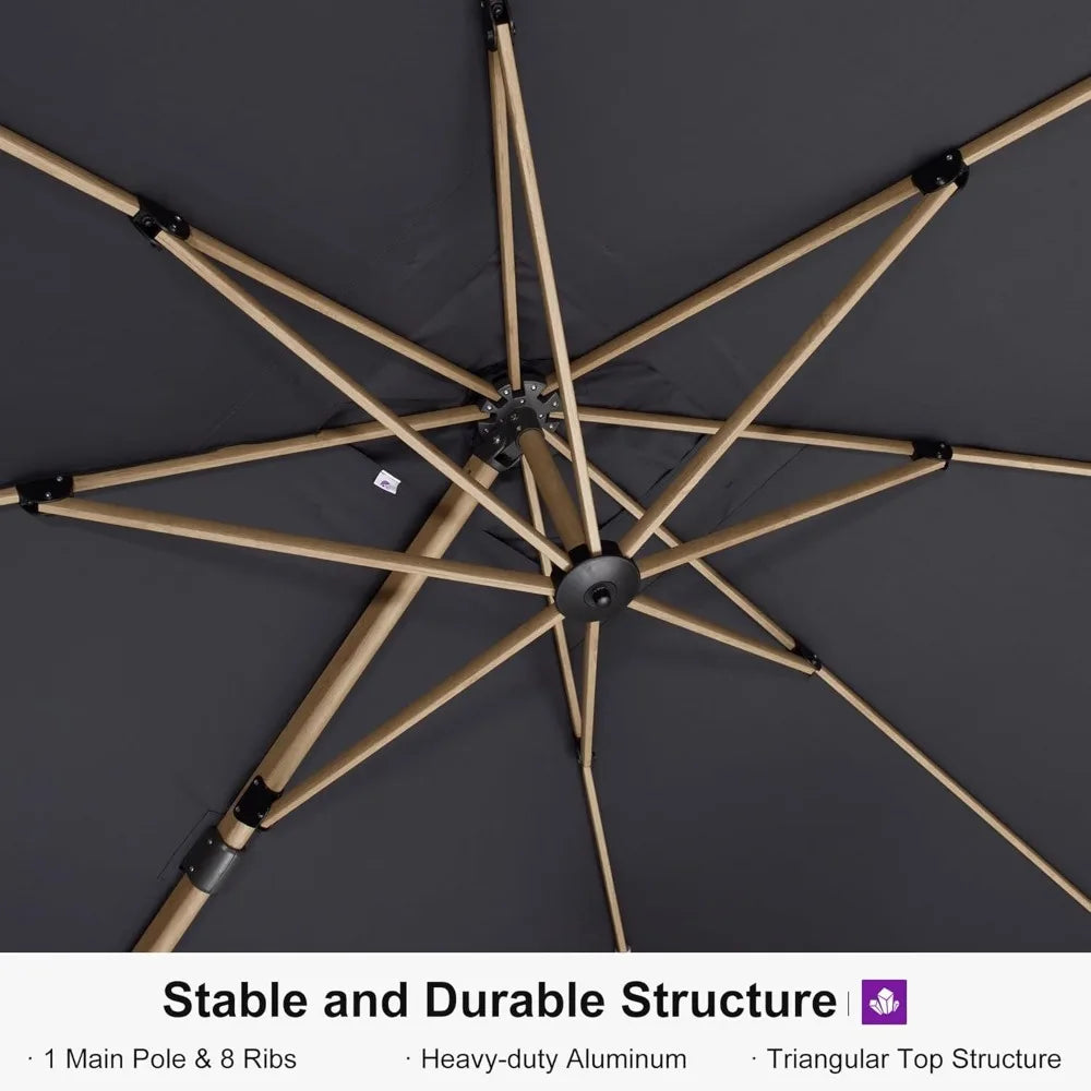Teak Finished Aluminum Cantilever Umbrella Windproof Patio