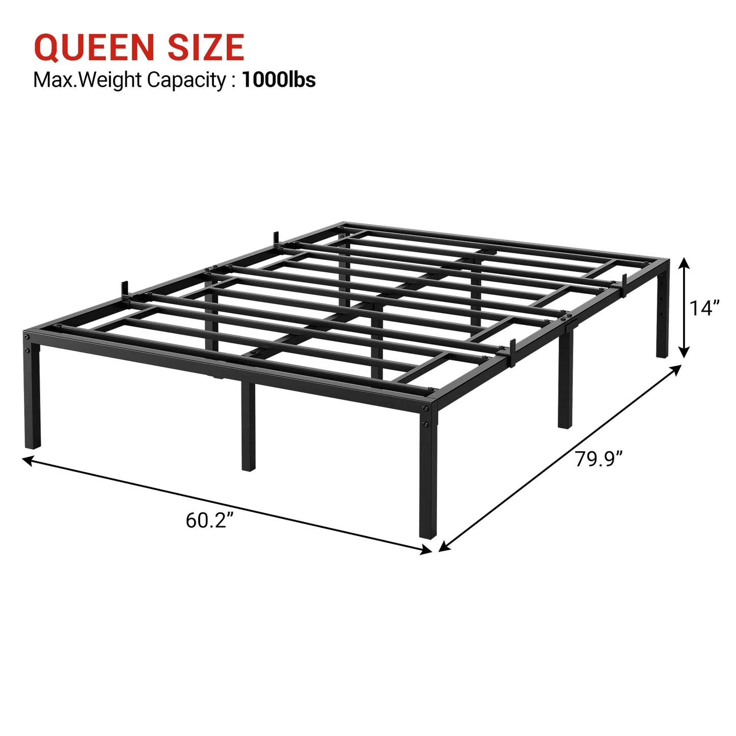 Hign-concerned Modern Metal Bed Frame With Heavy Duty Slats