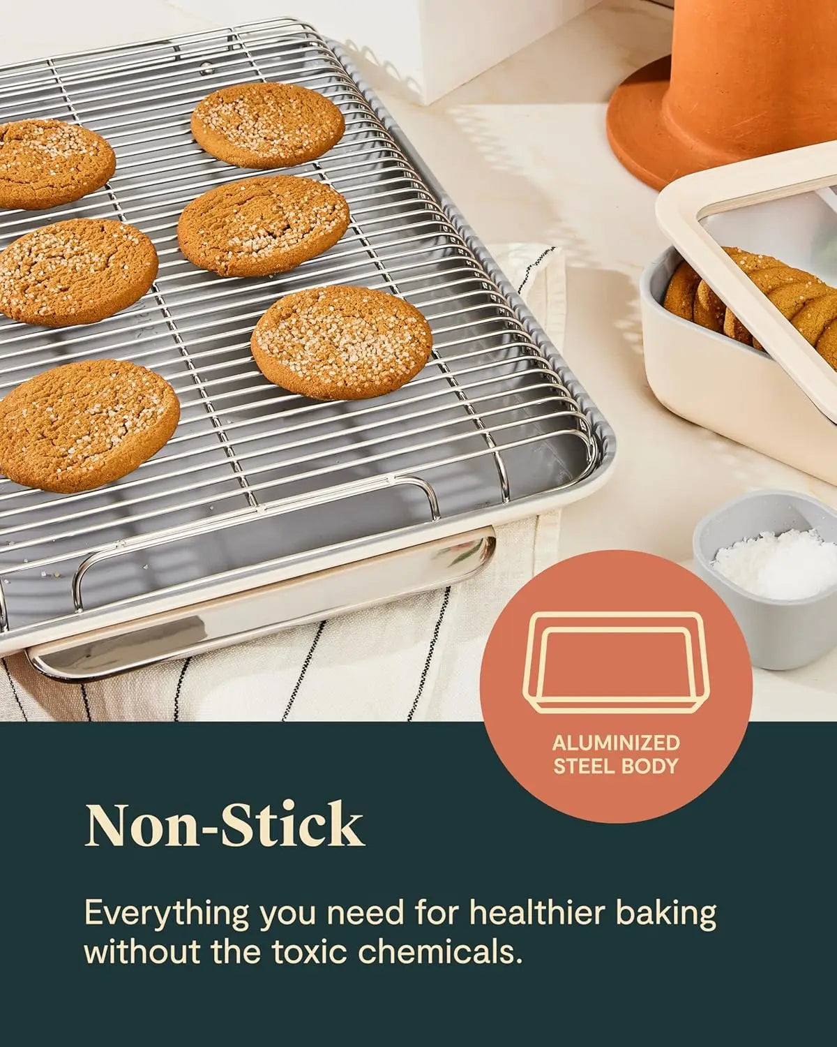 XMSJ Nonstick Ceramic Bakeware Set with Cooling Rack and Storage
