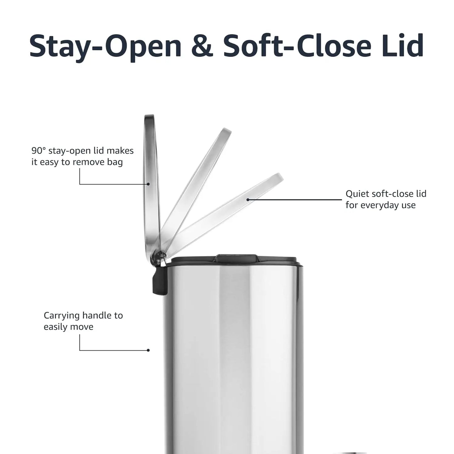 Smudge Resistant Stainless Steel Trash Can With Soft-Close Pedal