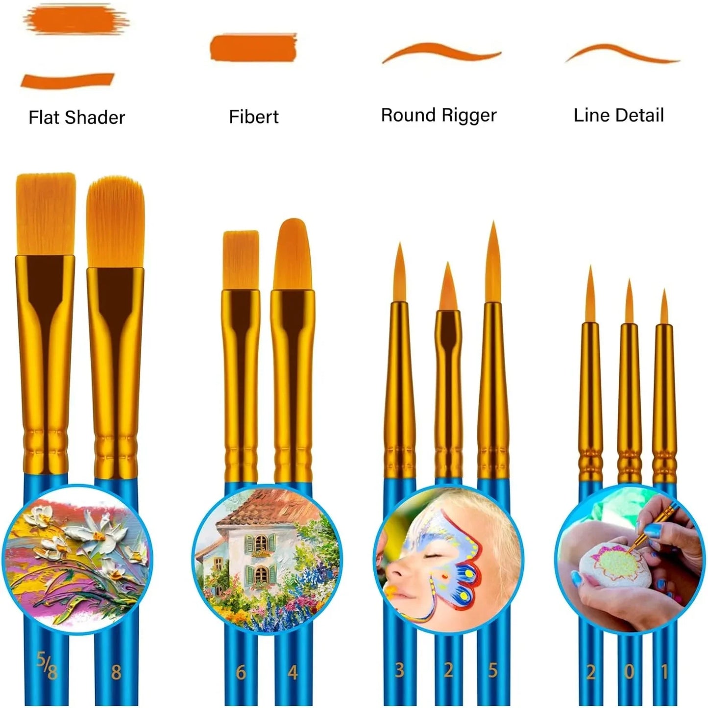 20 Professional Paint Brushes for Oil Watercolor and Acrylic Art