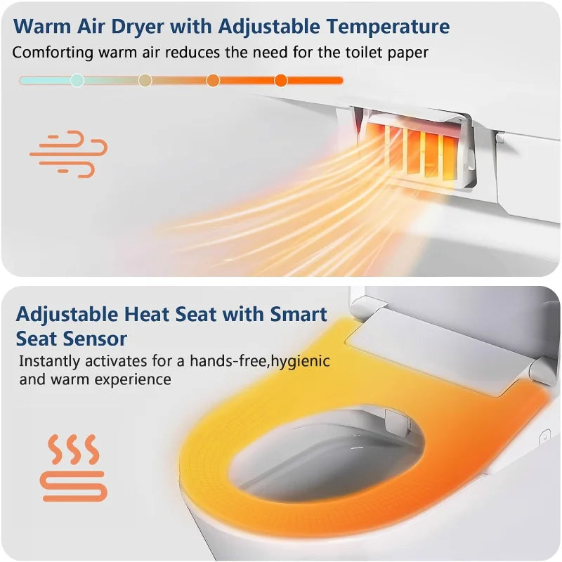 Smart Electronic Bidet Toilet Seat with Heated Lid and Warm Water