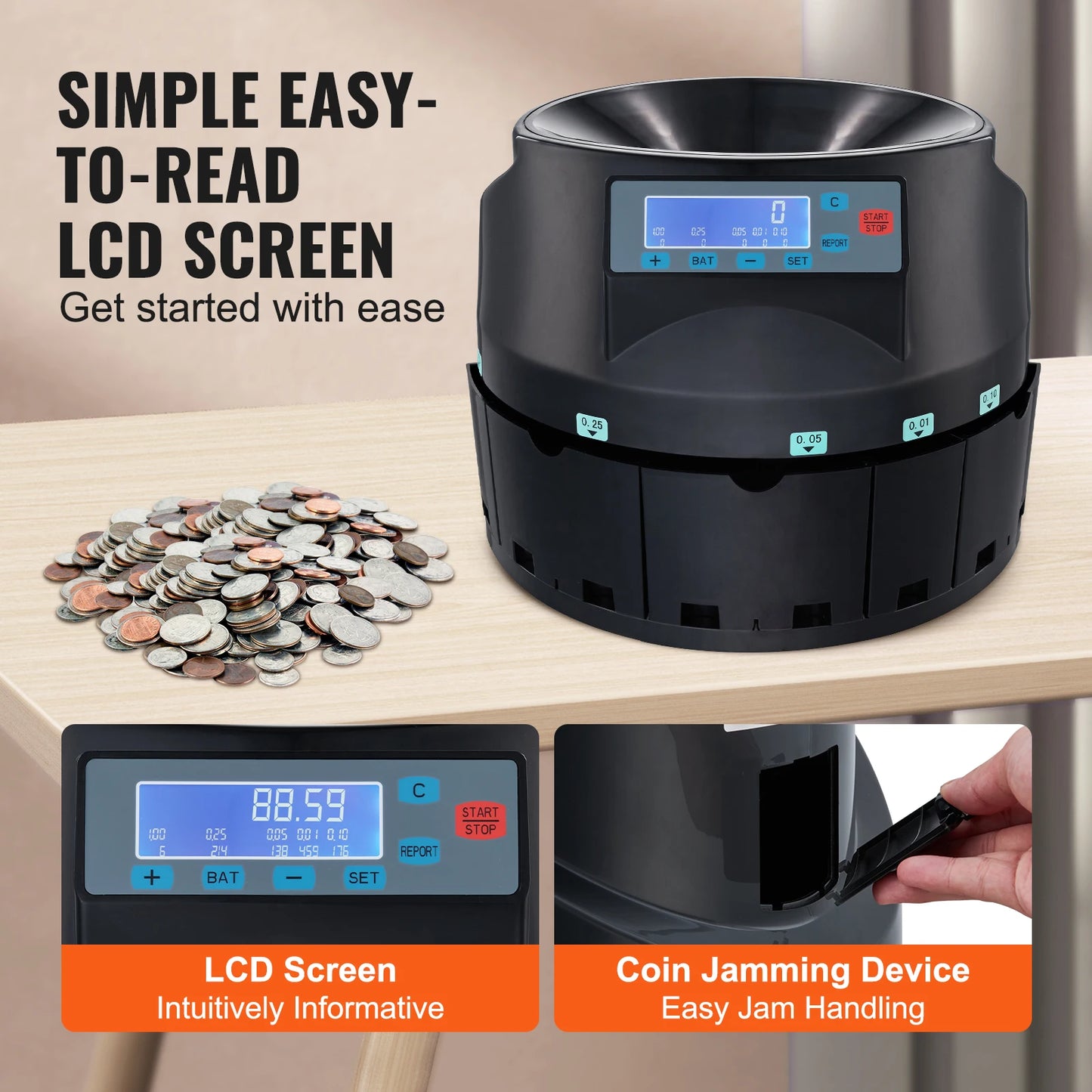 SucceBuy 230/300 Coins/Min USD Coin Sorter Counter Professional Electric Automatic Machine LED Display for School Shop Bank Home