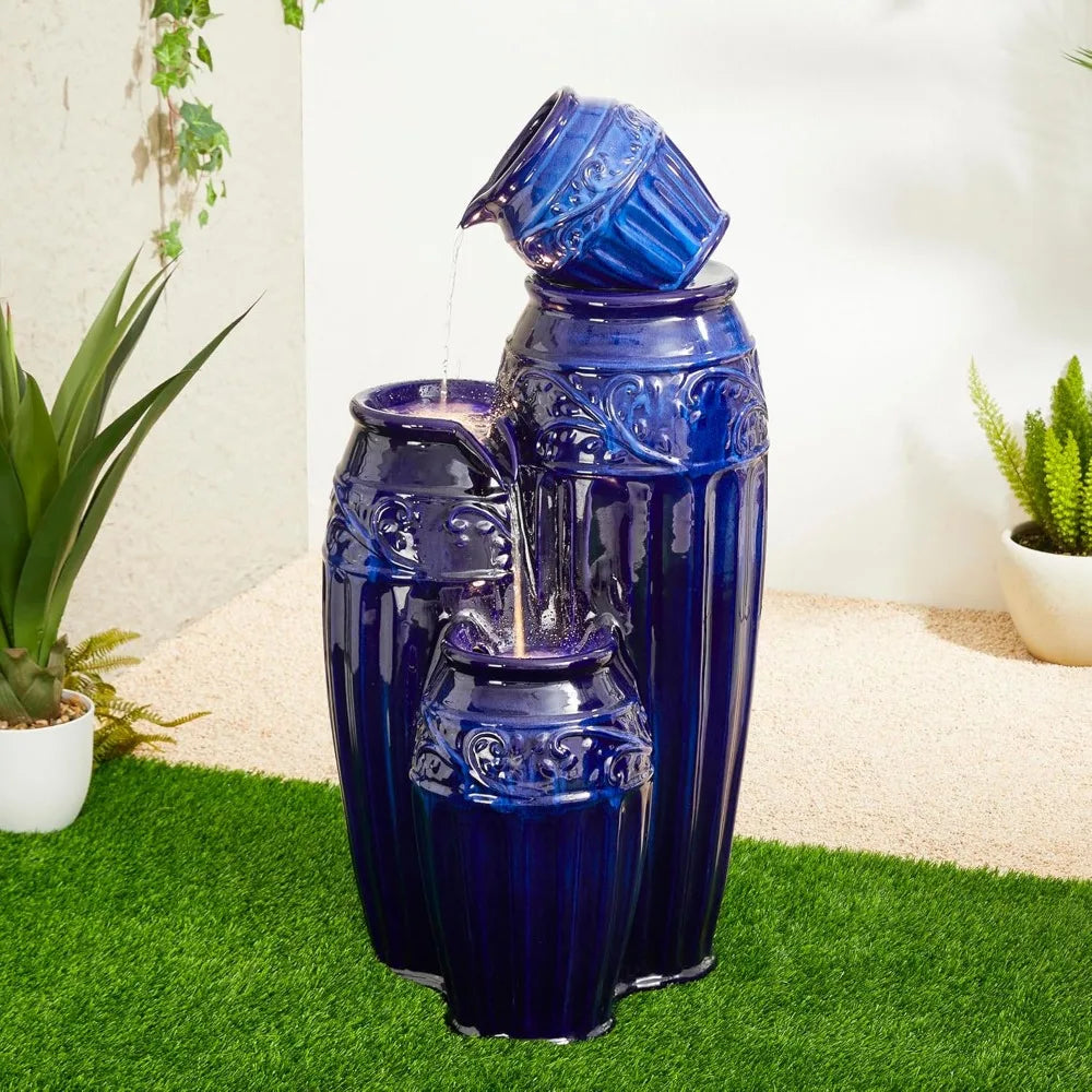 Glitzhome Oversized Outdoor Water Fountain with LED Lights