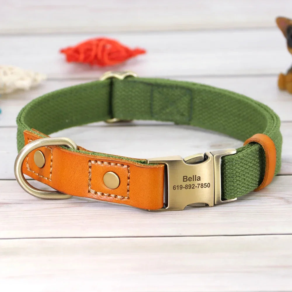 Pet Artist Nylon Custom Dog Collar Leash Set Nameplate