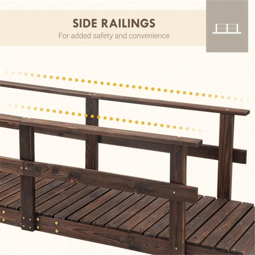 7FT Wooden Garden Bridge with Handrails for Outdoor Spaces