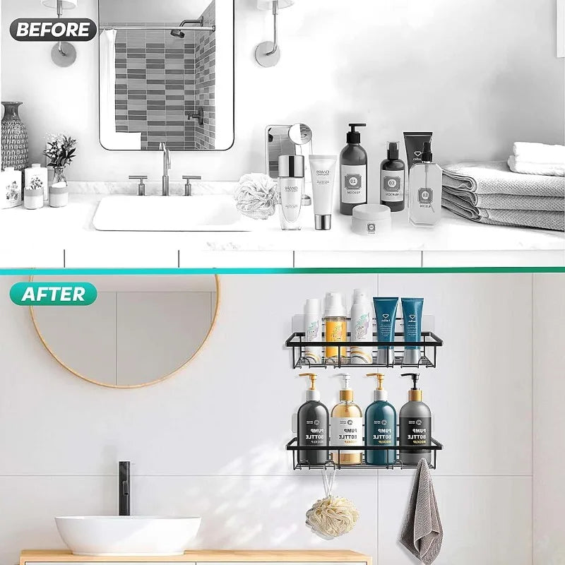 5 Pack Adhesive Shower Shelves No Drilling Black Storage Rack