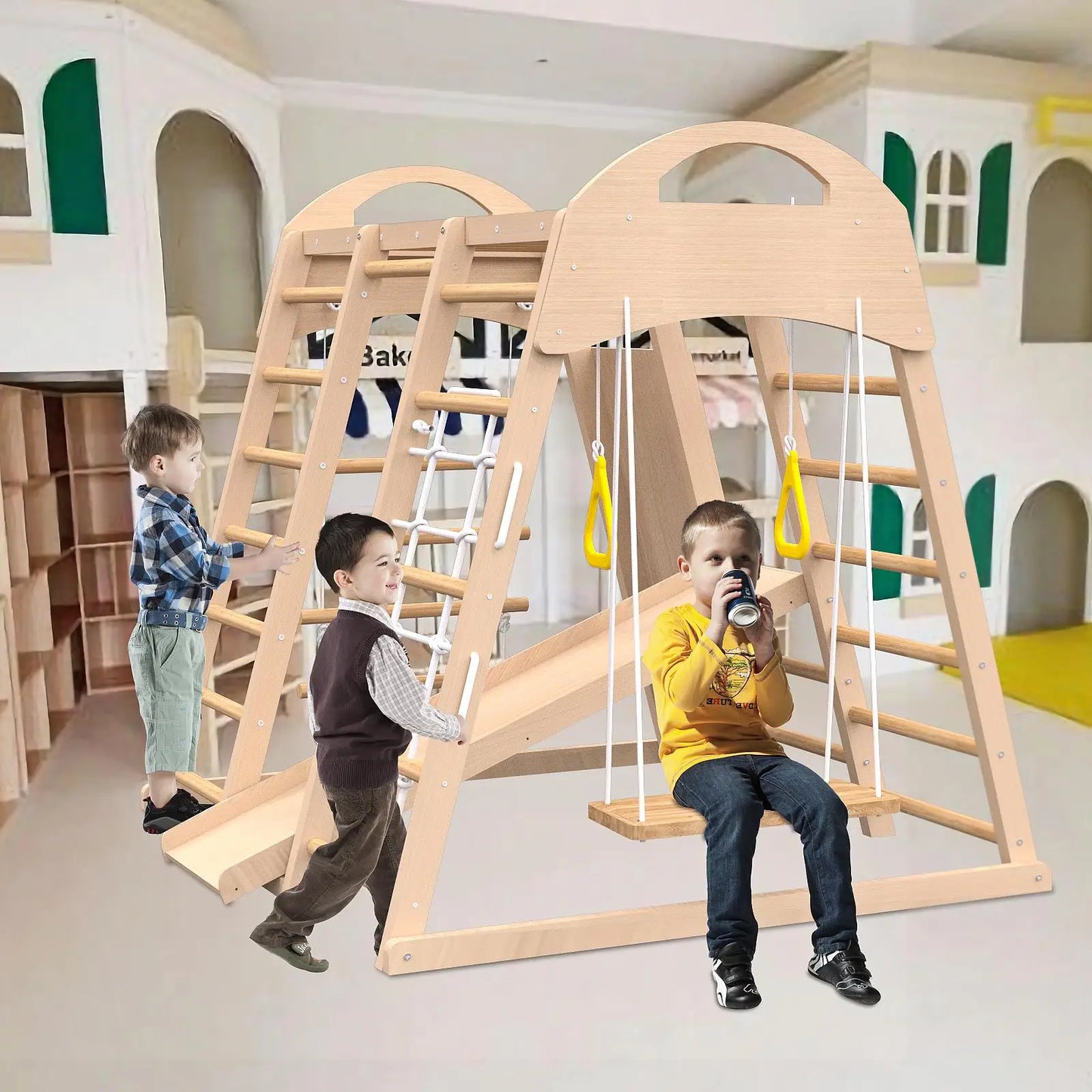 7 in 1 Indoor Wooden Jungle Gym Playset for Kids Age 2 to 6